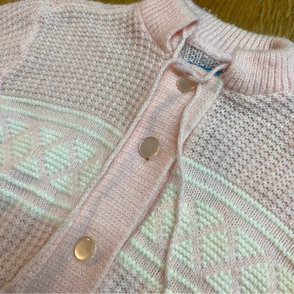 Vintage Cardigan Pink Baby Girl Knitted Sweater Pompoms Size 12-18 Months - Picture 3 of 4